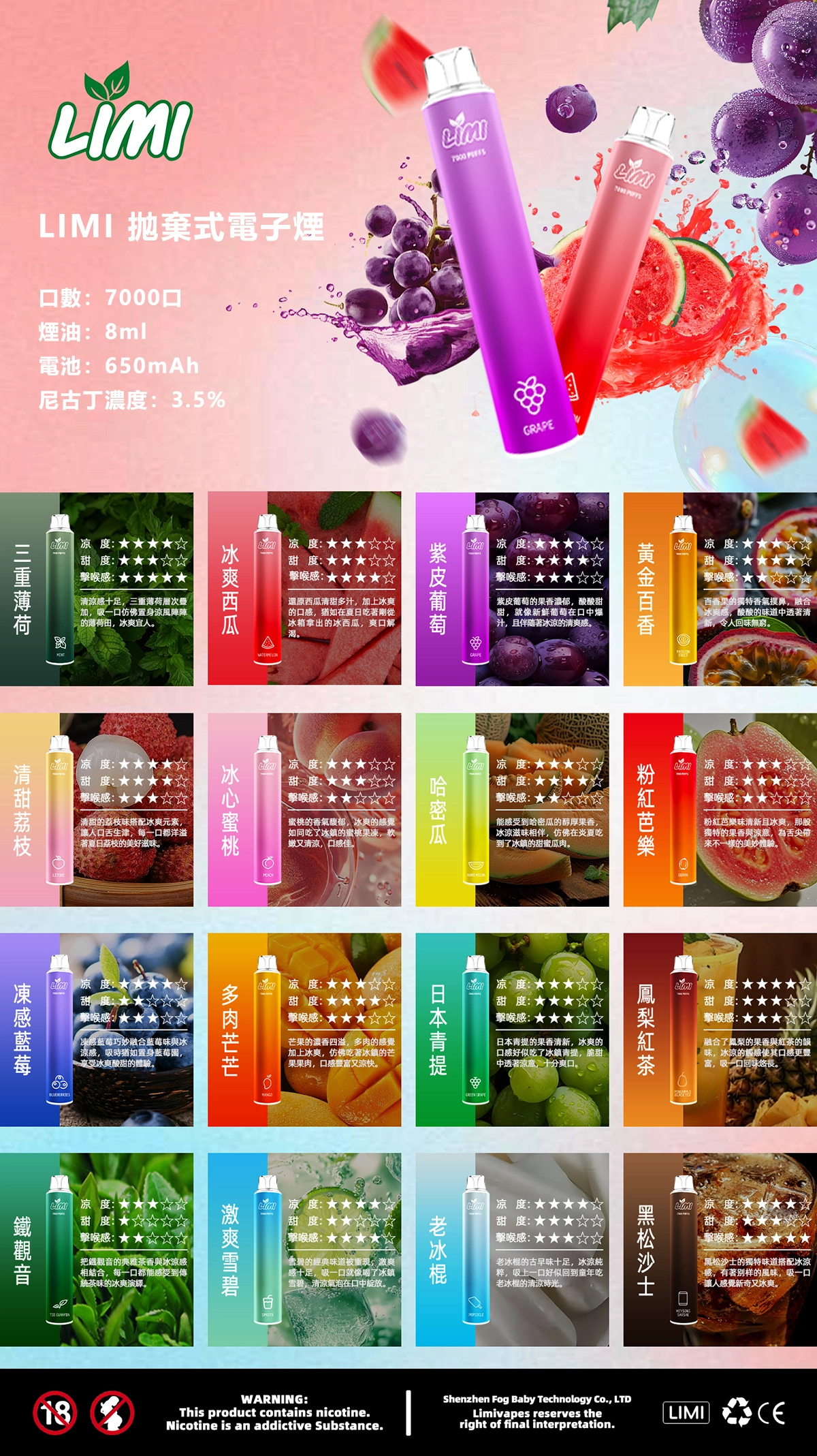 LIMI 7000口 一次性電子煙-口味